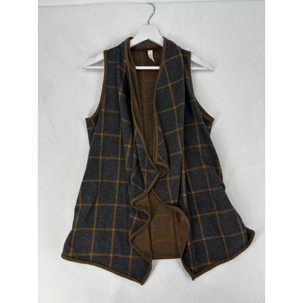 Twenty Ten‎ Vest Womens Small Gray Yellow Windowpane Plaid Drape Open Front